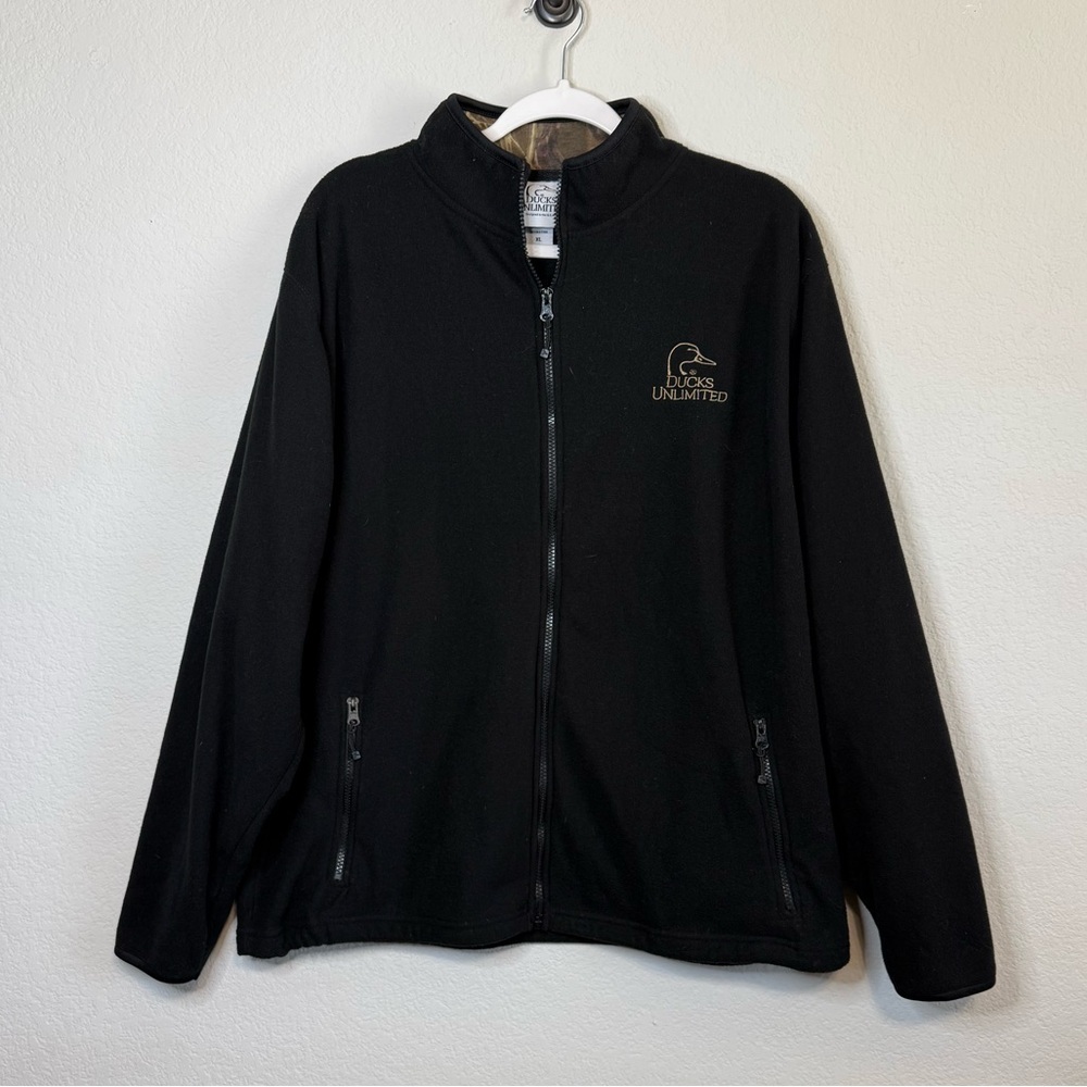 Ducks Unlimited Black Fleece Full Zip Lightweight Jacket Chest Duck Logo Size XL